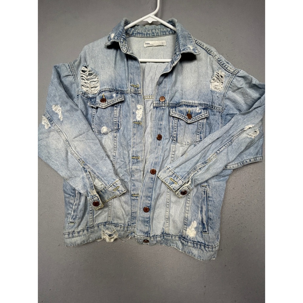 ZARA Z1975 DENIM Jacket Cotton Distressed Light Wash Blue Medium Womens